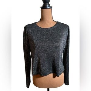 Bar III Long Sleeve Black and Silver Metallic Tee M